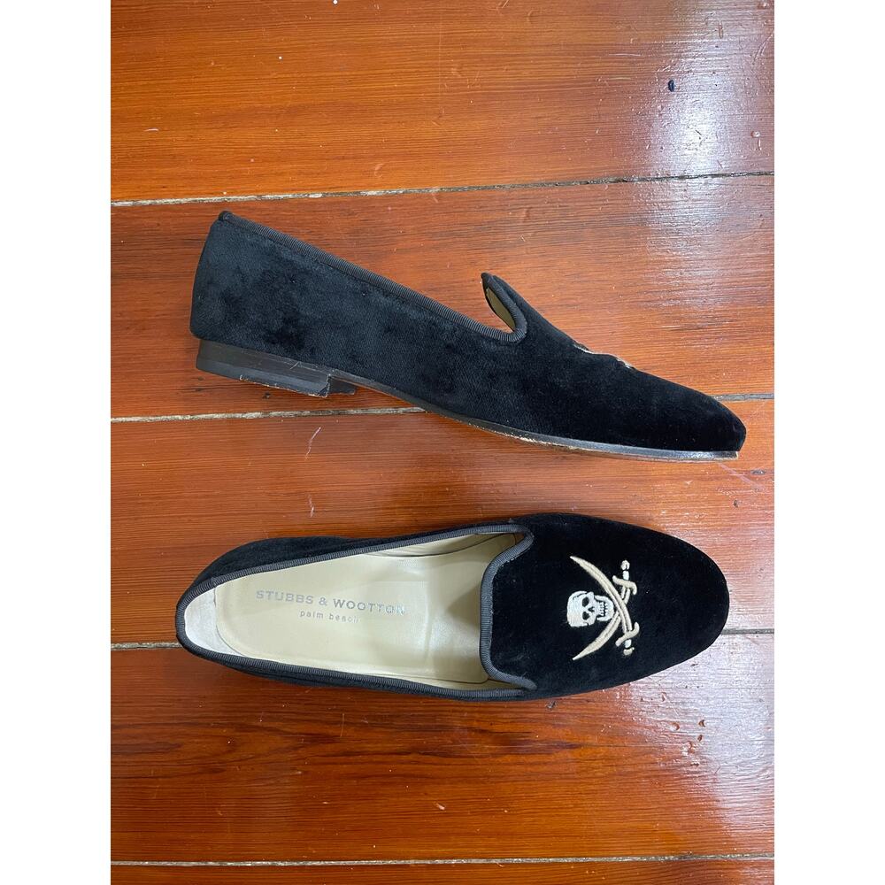 Stubbs & Wootton Skull Velvet Loafers Black Slippers Sz 9